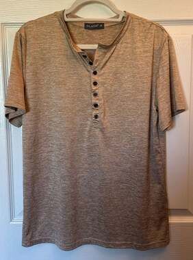 MLANM Men's Short Sleeve Henley Shirt Heather Tan Size M